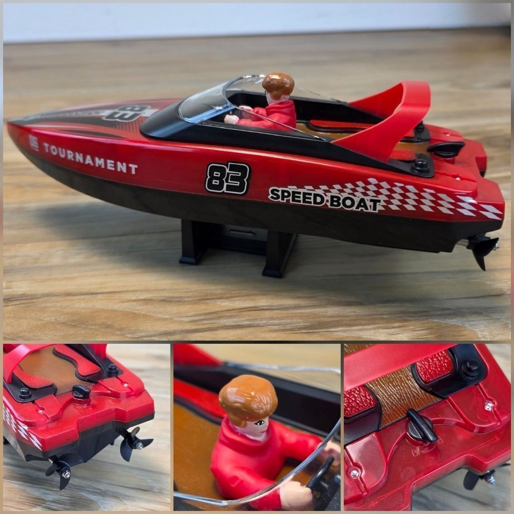 🩵NIB Red & Black Hi-Speed Racing Remote Control LED Lit Speedboat - Picture 12 of 13